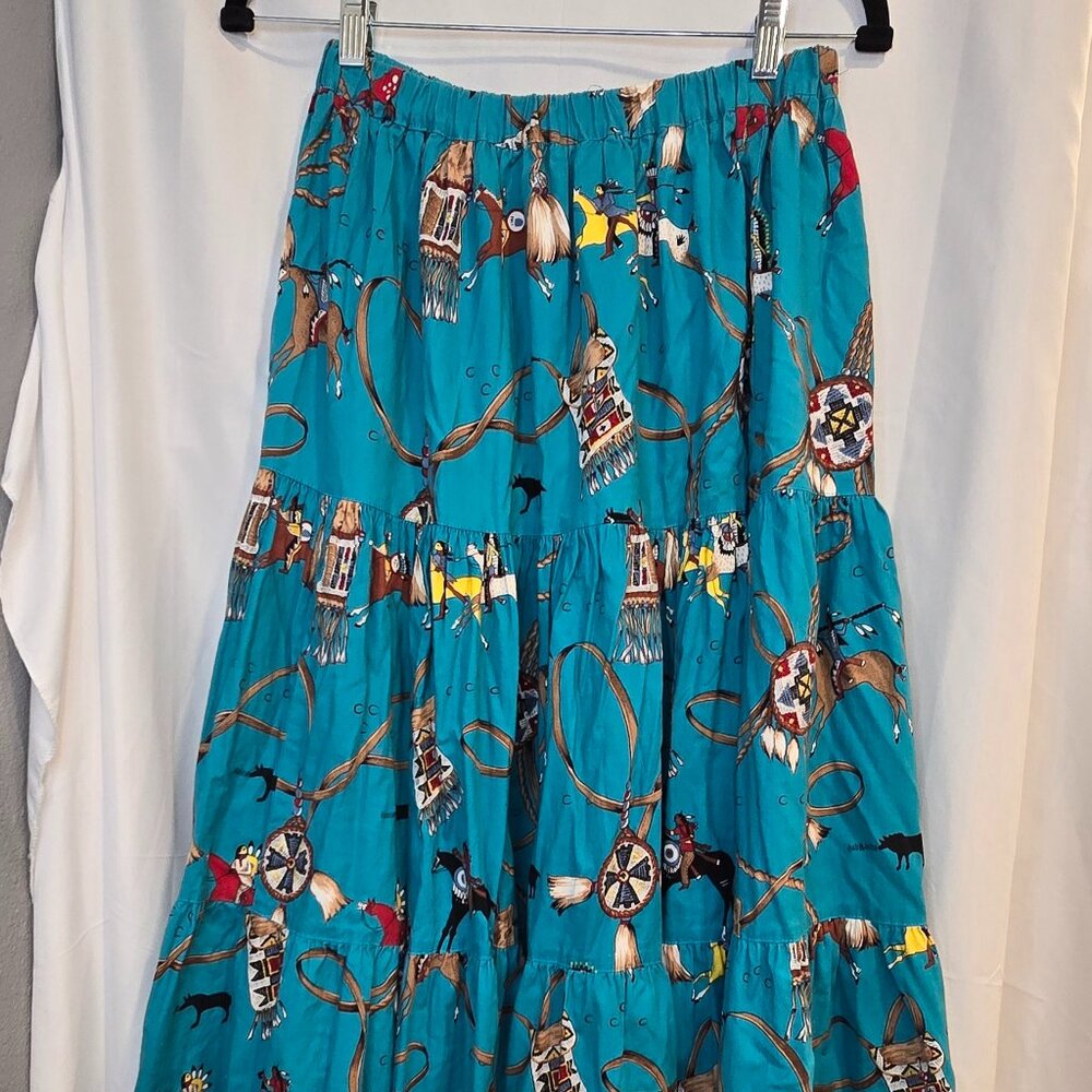 80's Miller Stockman Western Living  Long Skirt Blue Cowboy Western Size Medium